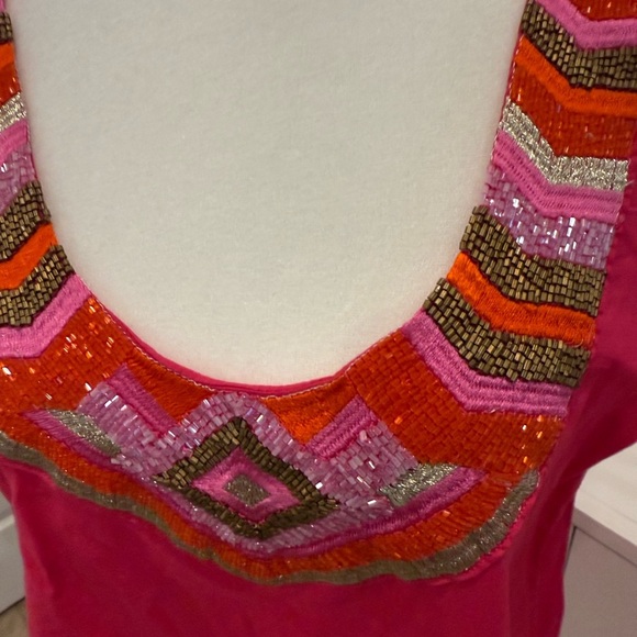MudPie Daphne Vibrant Pink Beaded Dress/tunic size medium - Picture 3 of 8